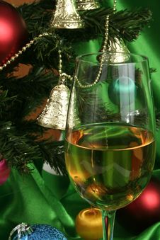 Glass Of White Wine On A Beautiful Christmas Background Stock Photography Glass Of White Wine On A Beautiful Christmas Background Stock Photography