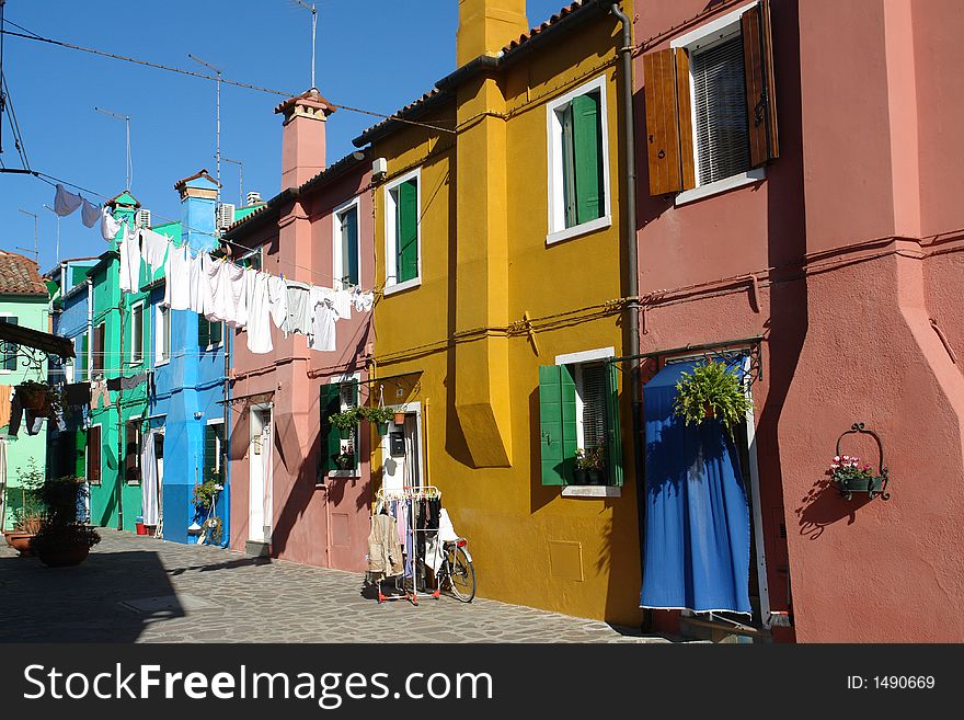 Houses on Burano island, Venice, Italy