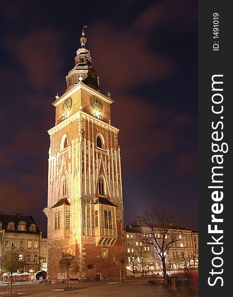 Medieval Town Hall Tower By Night