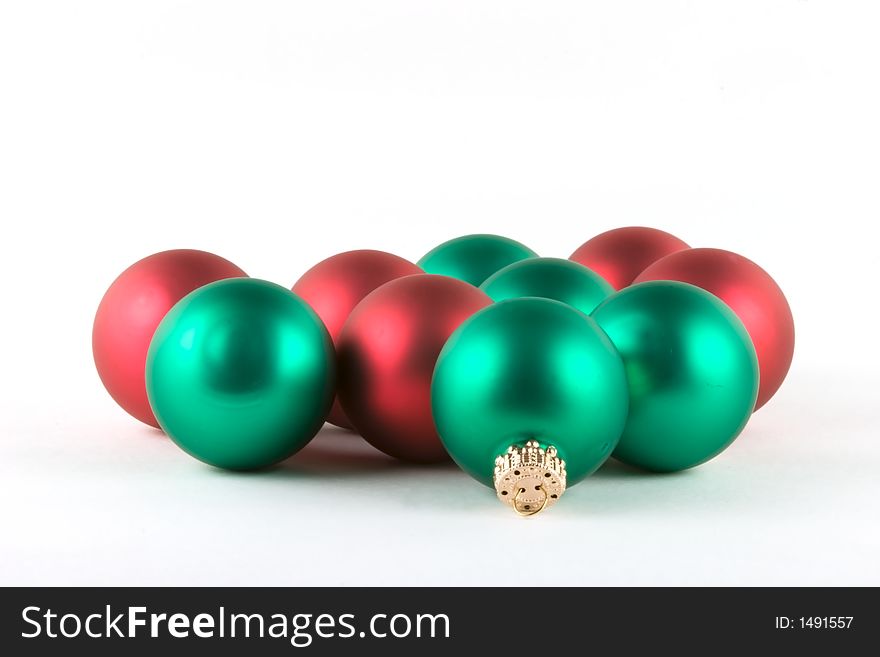 Red and green Christmas ornaments. Red and green Christmas ornaments