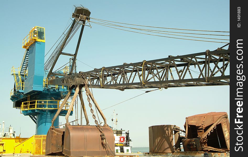 Big industrial crane on ship in port. Big industrial crane on ship in port