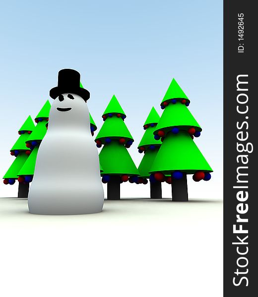 Snowman and Christmas Trees 17