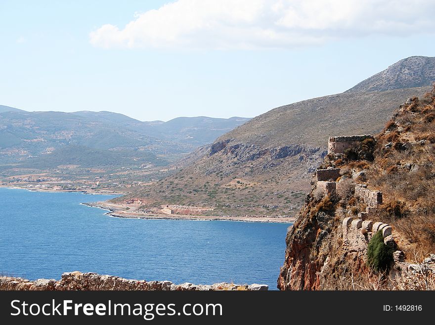 Cliff-side view from Monemvasia, Greece. Cliff-side view from Monemvasia, Greece