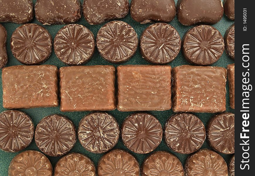 Background from handmade chocolates three, close-up