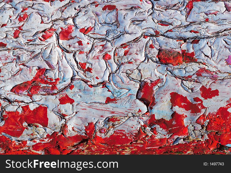 Close-up of dryed red and white paint. Close-up of dryed red and white paint
