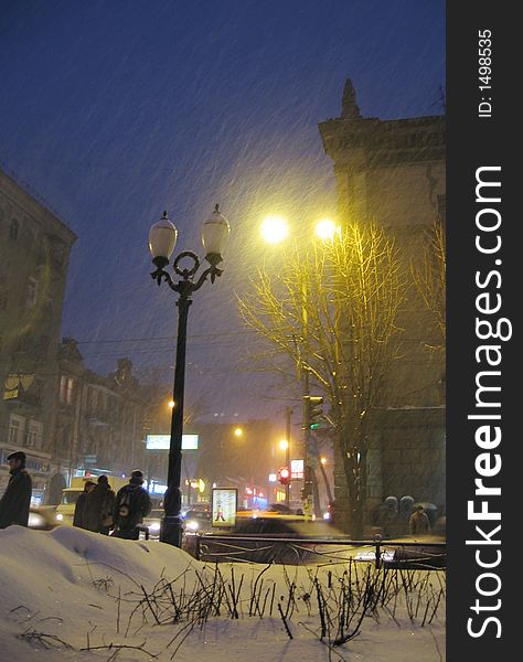 Snowfall in the city Dnepropetrovsk. Snowfall in the city Dnepropetrovsk