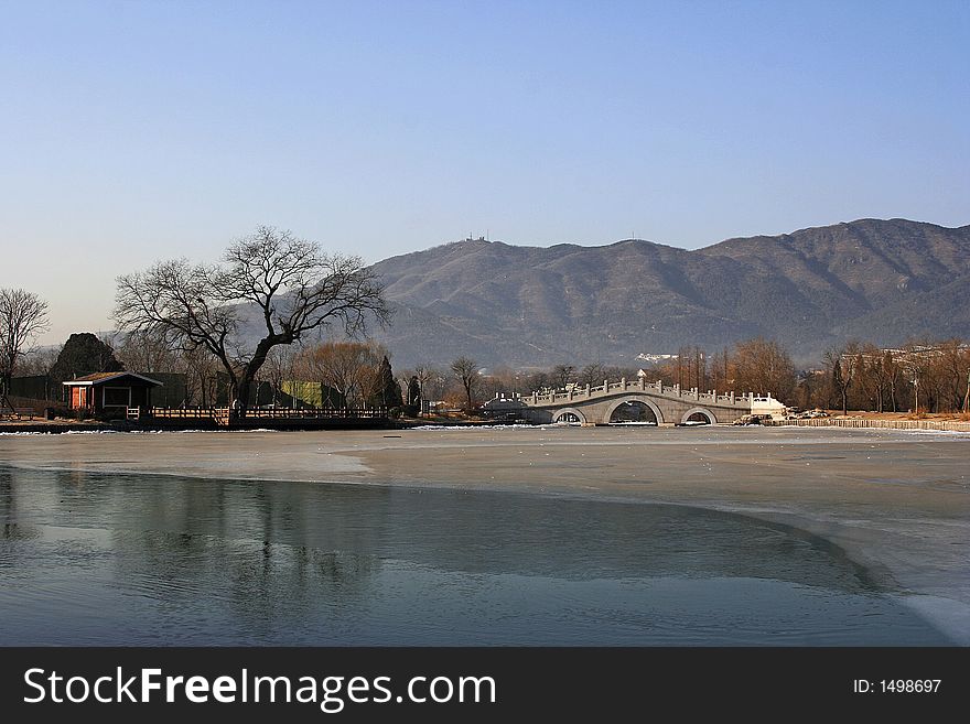 Winter scene at a garden in Beijing, China.