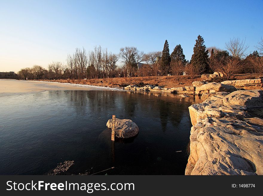 Winter scene at a garden in Beijing, China.