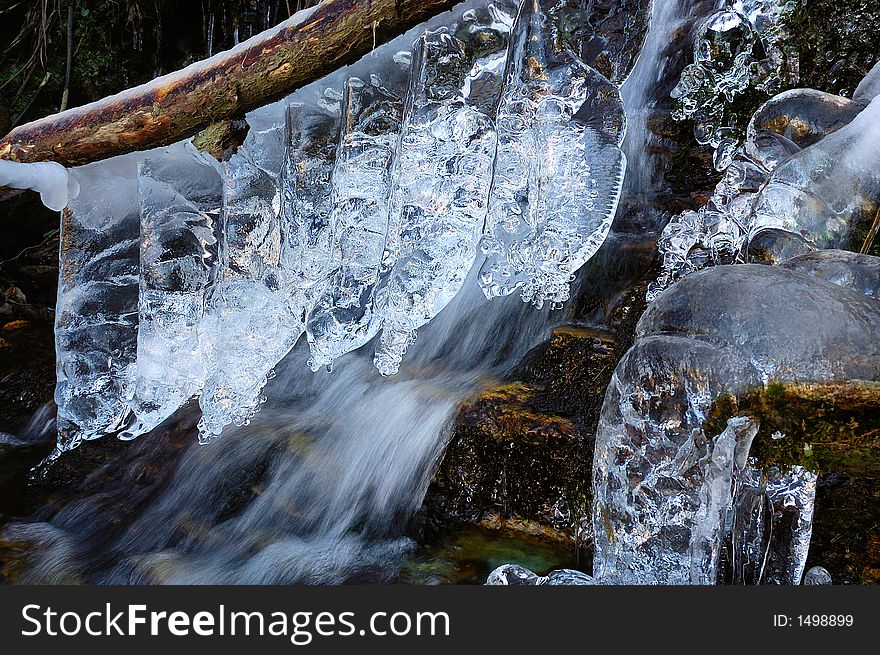 Detail of a mountain frozen torrent, west Alps.