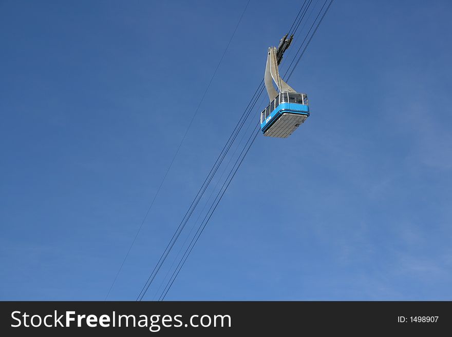 Snowbird's tram with just the cable and sky. Snowbird's tram with just the cable and sky