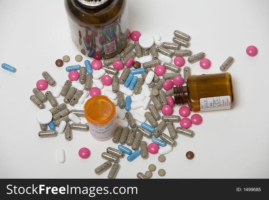 Selection of medicines on a white background. Selection of medicines on a white background