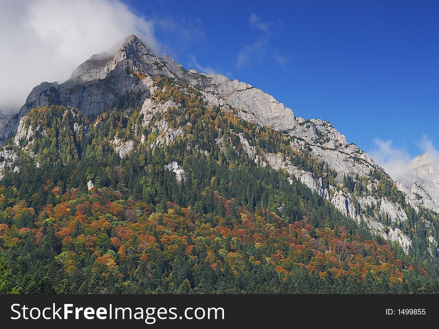 Mountain Peak And Forest In Autumn