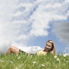 Girl Laying On Grass Hill Royalty Free Stock Photos Girl Laying On Grass Hill Royalty Free Stock Photos