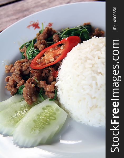 Thai food is rice and pork