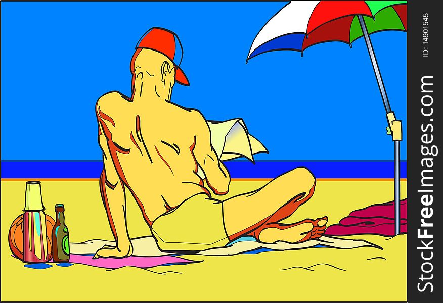 Man sunbathing on the beach. Man sunbathing on the beach