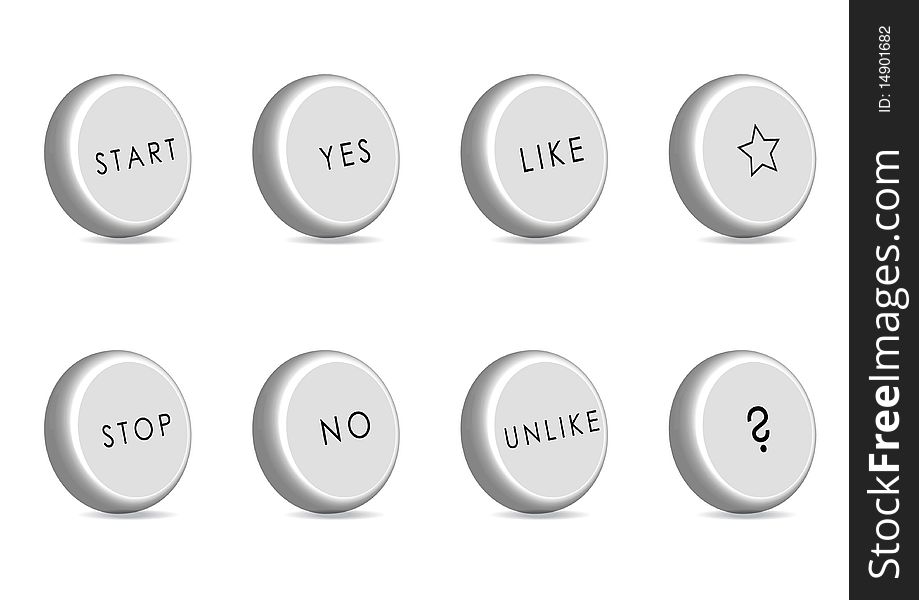 Monotone 3D buttons with simple words
