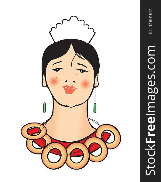 Vector illustration of the woman with bunch of bagel