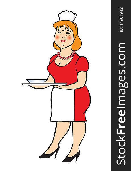 Vector illustration of the woman with tray