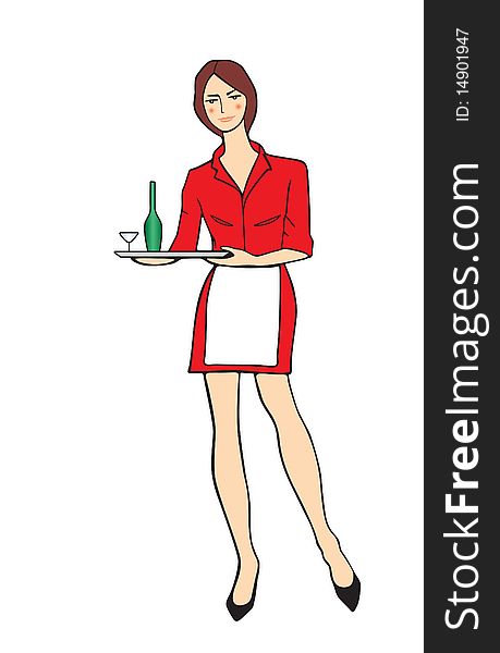 Vector illustration of the woman with tray