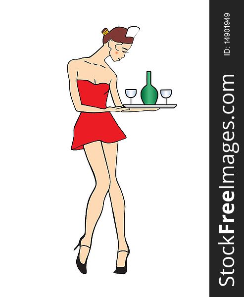 Vector illustration of the woman with tray