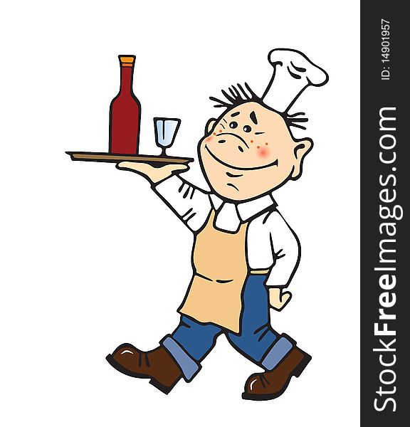 Vector illustration of the waiter with tray