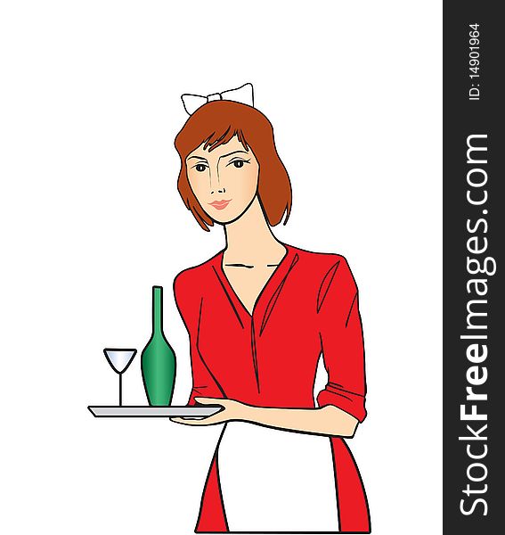 Vector illustration of the woman with tray