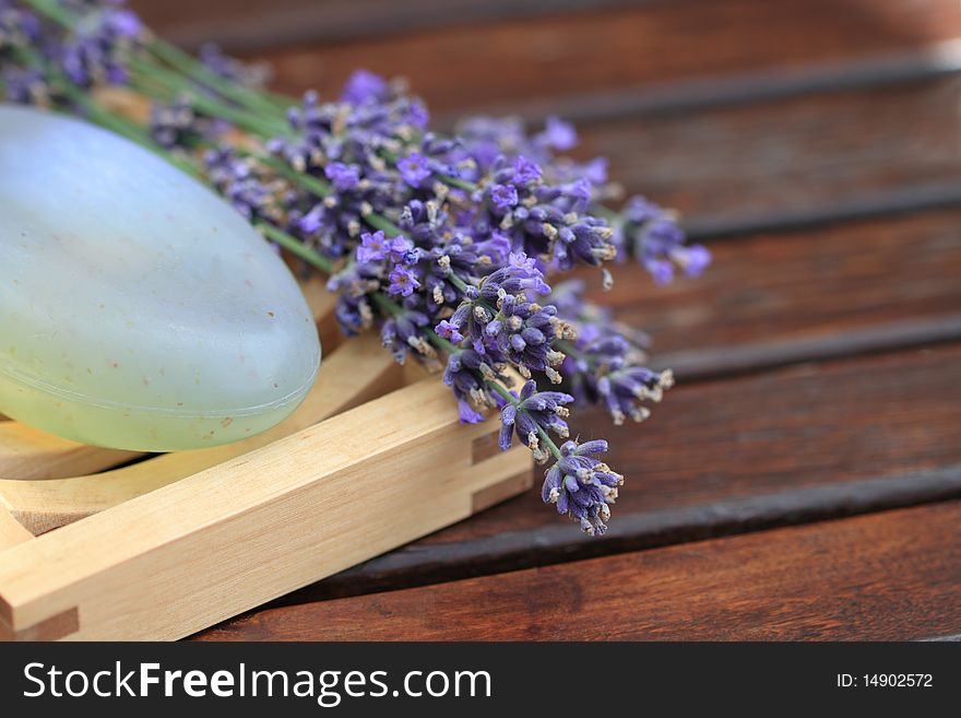 Bar of natural soap with lavender flowers. Bar of natural soap with lavender flowers