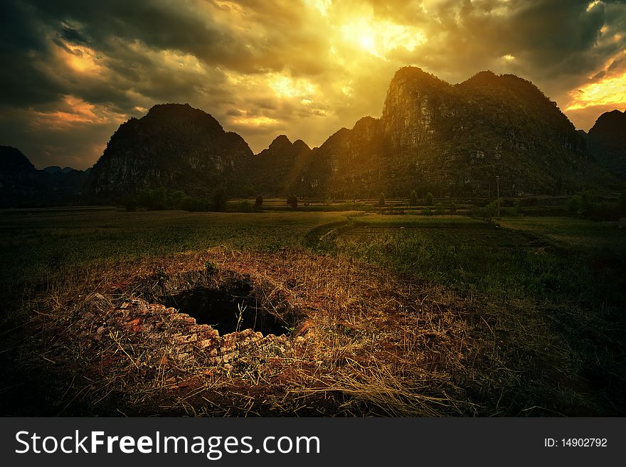 Peaks in sunset,guizhou china. Peaks in sunset,guizhou china.