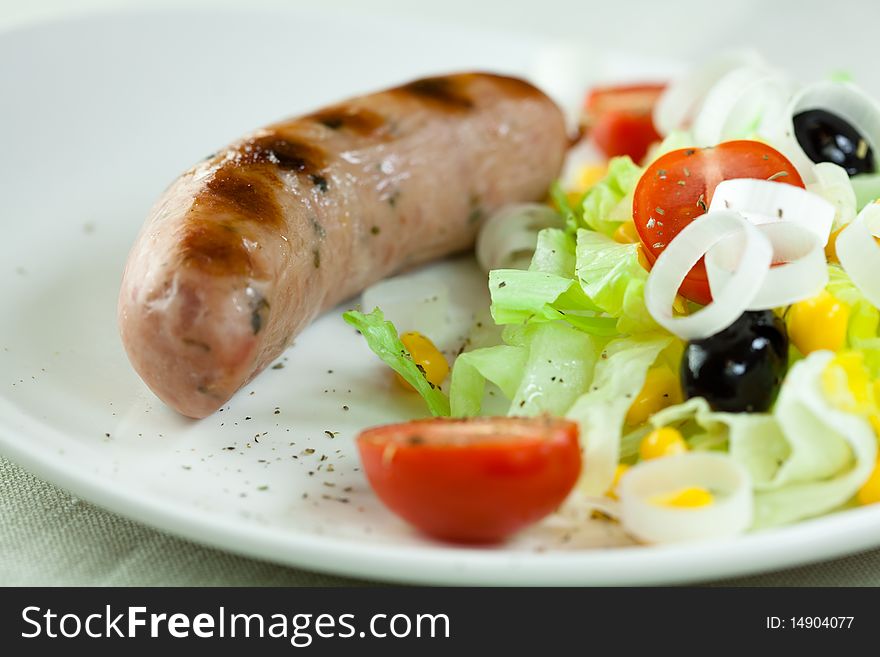 Grilled Bavarian Sausage with Salad