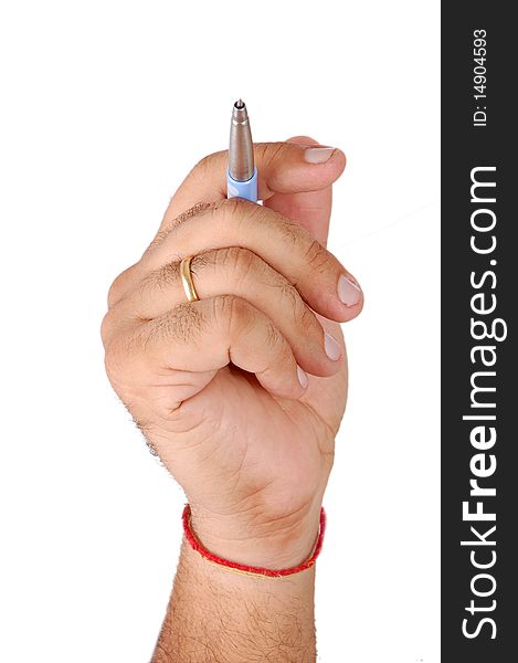Hand holding a pen isolated on white. Hand holding a pen isolated on white.