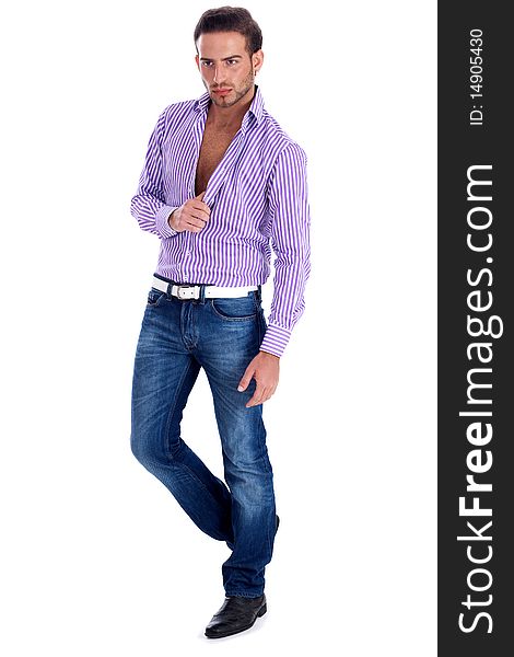 Male model in casual wear on a isolated white background