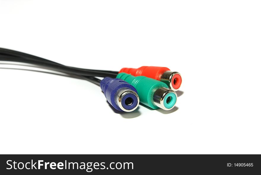 3 colour TV cables isolated. 3 colour TV cables isolated