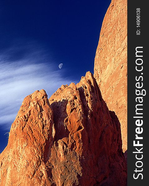 Mid-morning moon in Colorado Springs' Garden of the Gods. Mid-morning moon in Colorado Springs' Garden of the Gods