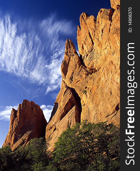 Looking up can prove rewarding in a place like Garden of the Gods. The great sky and the morning light conspire beautifully to dazzle the eye of every crooked neck beholder. Looking up can prove rewarding in a place like Garden of the Gods. The great sky and the morning light conspire beautifully to dazzle the eye of every crooked neck beholder.