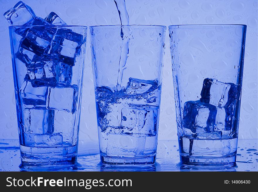 Water  and glass with Blue ice