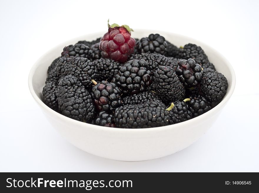 Blackberry in a bowl on a white