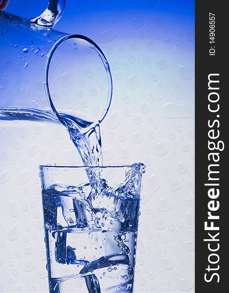 Water and glass with Blue ice