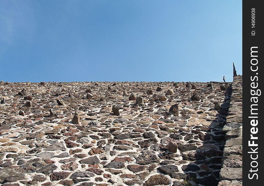 The wall. Pyramid of sun. Teotihuacan. Mexico. The wall. Pyramid of sun. Teotihuacan. Mexico.