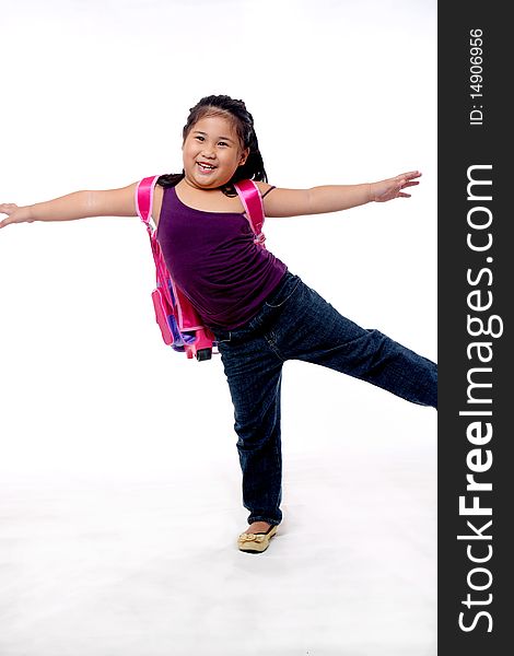 Dancing happy student isolated in white background. Dancing happy student isolated in white background