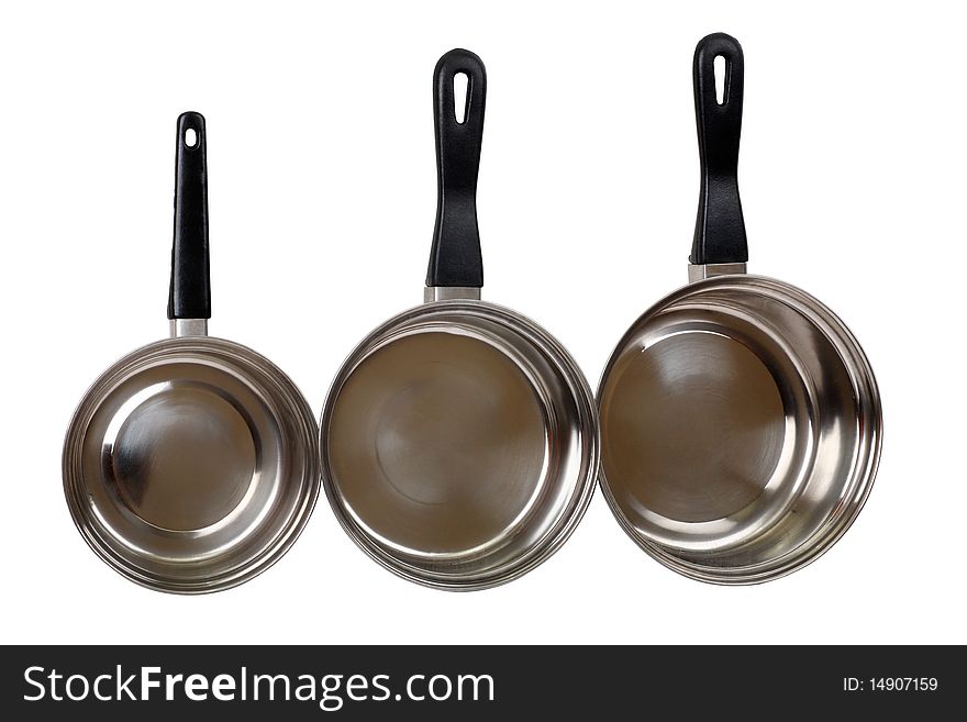 Stainless Steel Saucepans isolated on white background