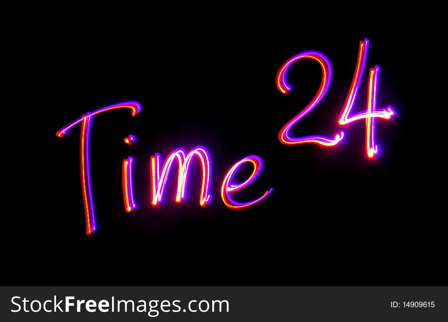 The word Time 24, executed by technology of freezelight photo. The word Time 24, executed by technology of freezelight photo