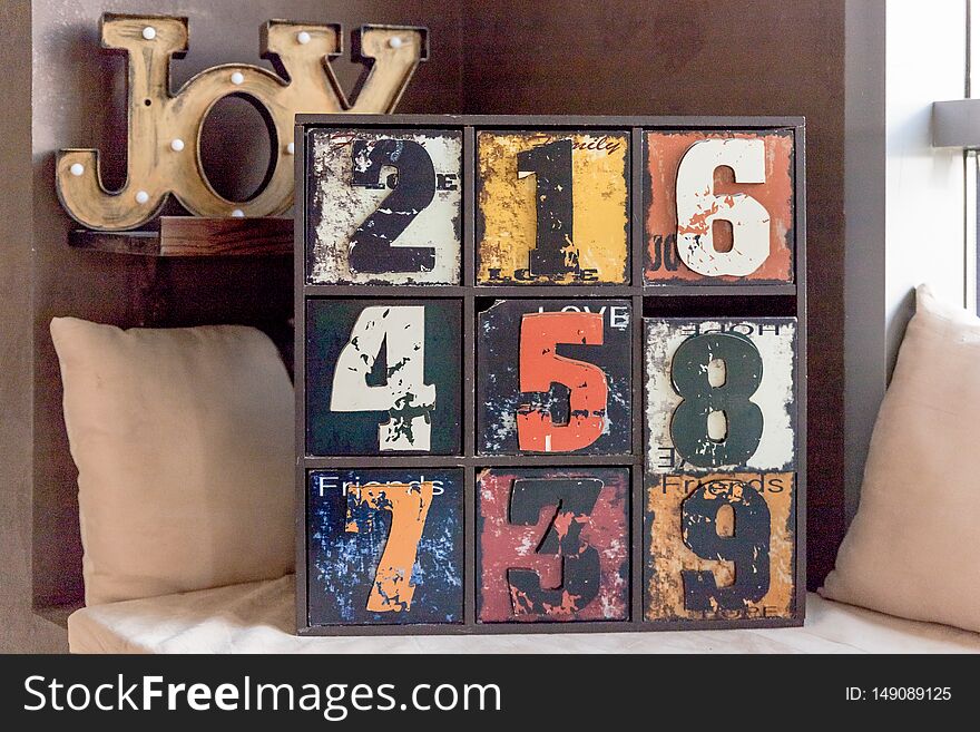 Vintage Old Wooden Drawers With Number. Antique Furniture, Ancient Furniture, Old Furniture.learning To Count Concept