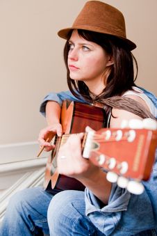 Young Woman Musician Playing Guitar Royalty Free Stock Photography Young Woman Musician Playing Guitar Royalty Free Stock Photography