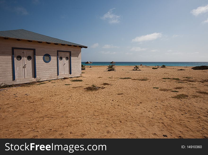 Beach cabin on the sea shore of Cape Verde, Sal Island