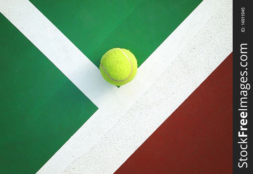Tennis ball on the Corner of tennis court