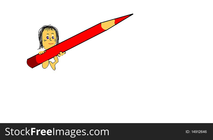 The red pencil with comic on white background