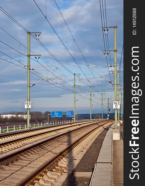 Iron Railroad track in sunlight