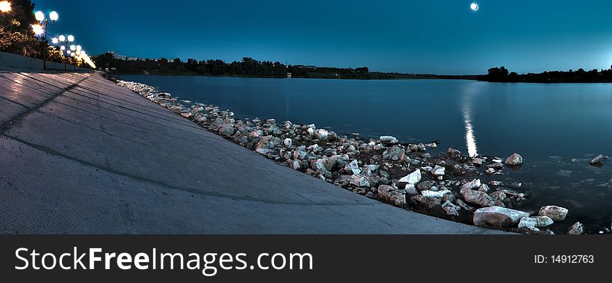 Panorama of the river in the evening