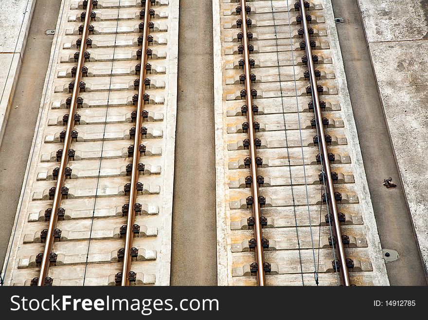 Iron Railroad track in sunlight