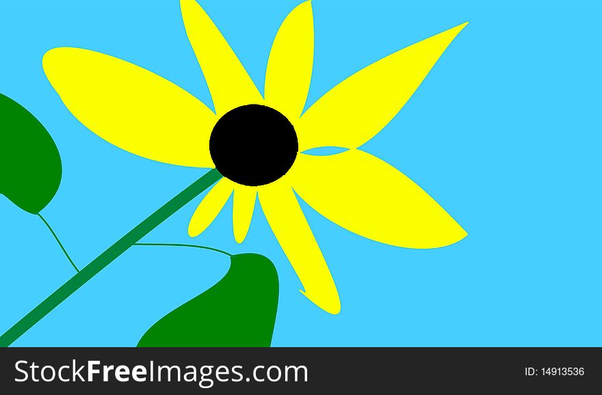 The yellow flower on the blue background